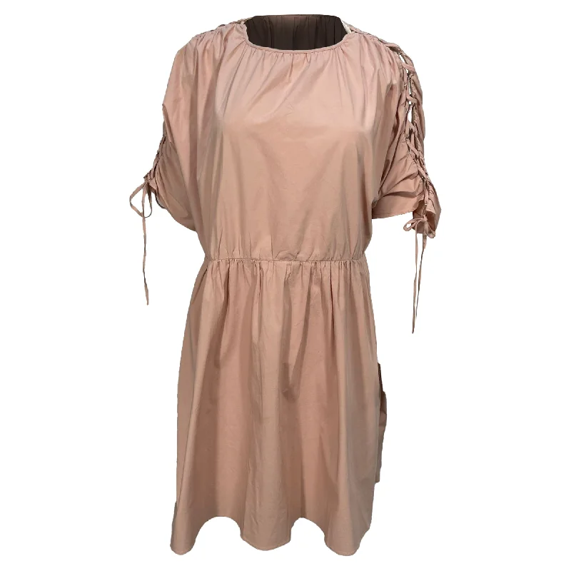 Red Valentino Lace-Up Mini Dress in Pink Cotton Cozy Long Sleeve Mini Dress
