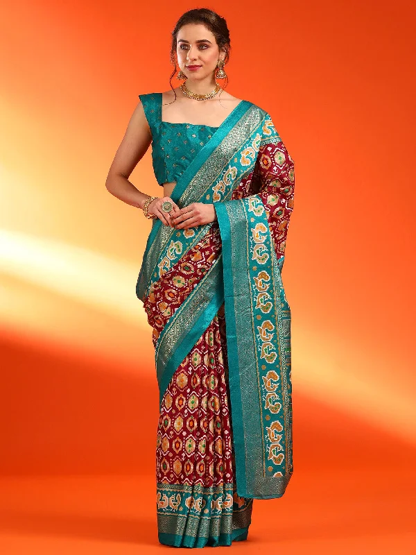 Women's Dola Silk Maroon Printed Designer Saree With Blouse Piece Classic Minimalist Blouse Women's Dola Silk Maroon Printed Designer Saree With Blouse Piece Classic Minimalist Blouse