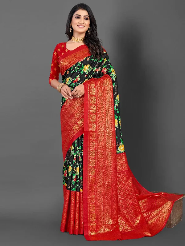 Women's Dola Silk Black Printed Designer Saree With Blouse Piece Office-Ready Blouse Women's Dola Silk Black Printed Designer Saree With Blouse Piece Office-Ready Blouse