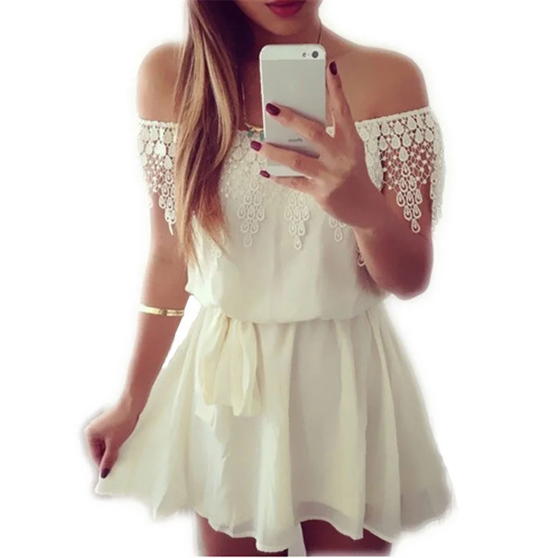 Fashion Summer Style Women Dress Ladies Off Shoulder Lace Crochet A Line Mini Dress Party Club Stylish Short-Sleeve Mini Dress Fashion Summer Style Women Dress Ladies Off Shoulder Lace Crochet A Line Mini Dress Party Club Stylish Short-Sleeve Mini Dress