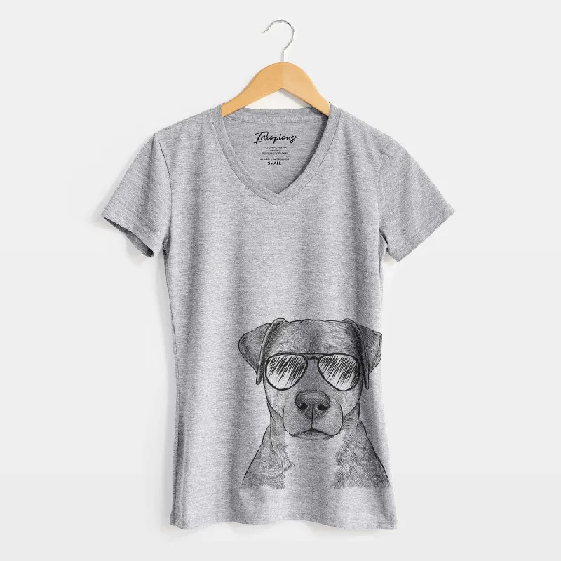 Aviator TedE the Mixed Breed - Women's V-neck Shirt-- Denim Fabric Leather Fabric Suede Fabric Aviator TedE the Mixed Breed - Women's V-neck Shirt-- Denim Fabric Leather Fabric Suede Fabric