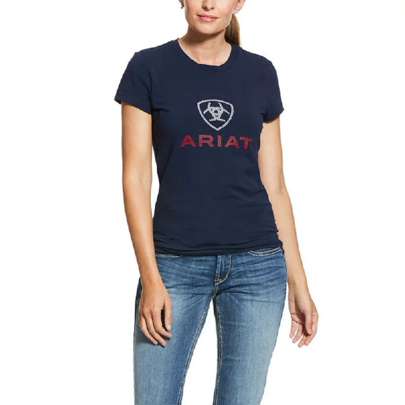 10030360 Ariat Women's HD Logo Navy Short Sleeve T-Shirt-- Graphic Embroidered Appliqued 10030360 Ariat Women's HD Logo Navy Short Sleeve T-Shirt-- Graphic Embroidered Appliqued