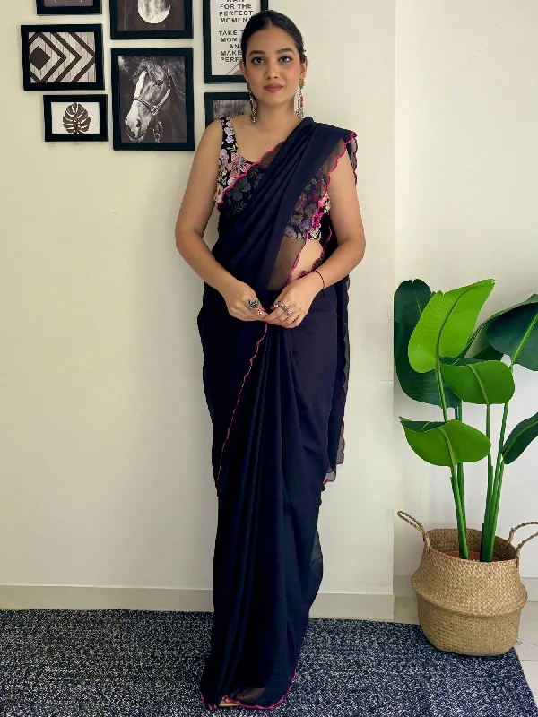 Women's Georgette Black Embellished Designer Saree With Blouse Piece Chic Sleeveless Blouse Women's Georgette Black Embellished Designer Saree With Blouse Piece Chic Sleeveless Blouse