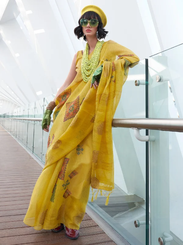 Women's Tissue Yellow Woven Design Designer Saree With Blouse Piece Satin Bow Blouse Women's Tissue Yellow Woven Design Designer Saree With Blouse Piece Satin Bow Blouse