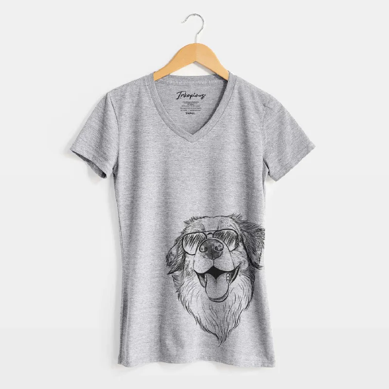 Aviator Mila the Australian Shepherd - Women's V-neck Shirt-- Zippered Front Buttoned Front Snap Front Aviator Mila the Australian Shepherd - Women's V-neck Shirt-- Zippered Front Buttoned Front Snap Front
