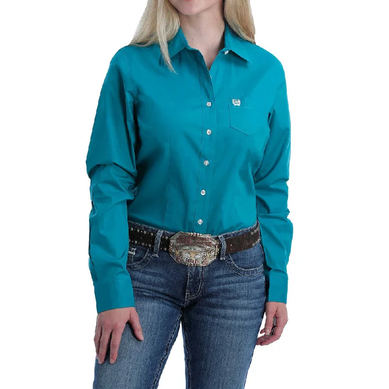 MSW9164167 Cinch Women's Solid Teal Long Sleeve Button Down Western Shirt-- Chenille Blend Fleece Blend Nylon Blend MSW9164167 Cinch Women's Solid Teal Long Sleeve Button Down Western Shirt-- Chenille Blend Fleece Blend Nylon Blend