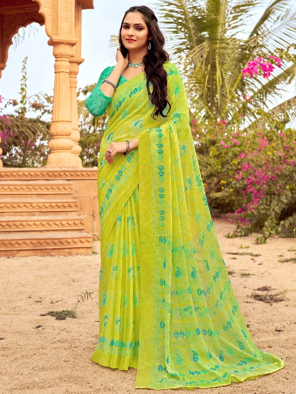 Women's Chiffon Light Green Printed Designer Saree With Blouse Piece Cotton Casual Blouse Women's Chiffon Light Green Printed Designer Saree With Blouse Piece Cotton Casual Blouse
