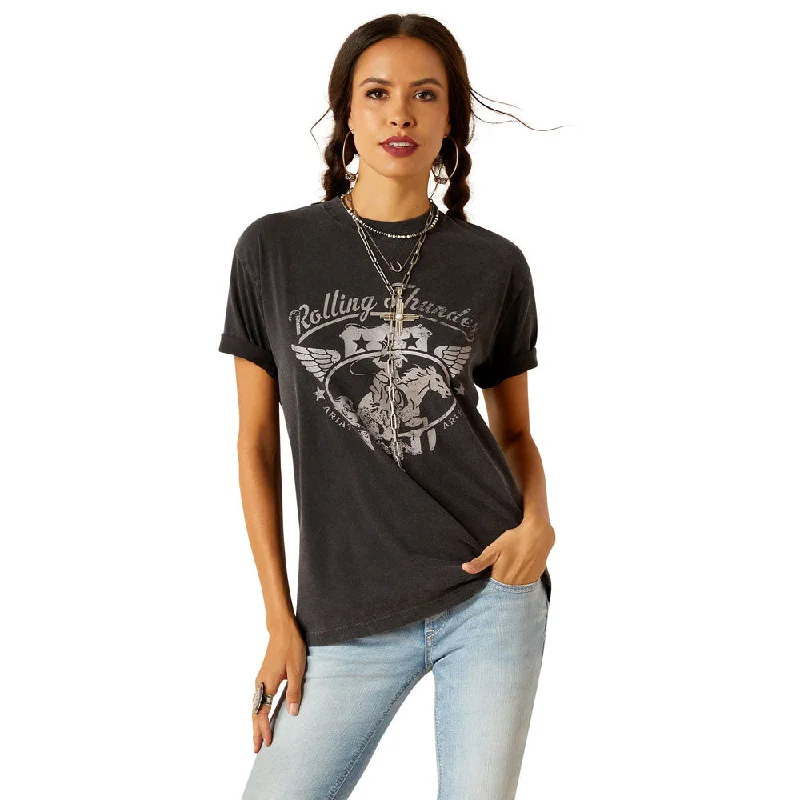10051274 Ariat Women's Rolling Thunder Short Sleeve T-Shirt - Black-- Cozy Warm Stylish 10051274 Ariat Women's Rolling Thunder Short Sleeve T-Shirt - Black-- Cozy Warm Stylish