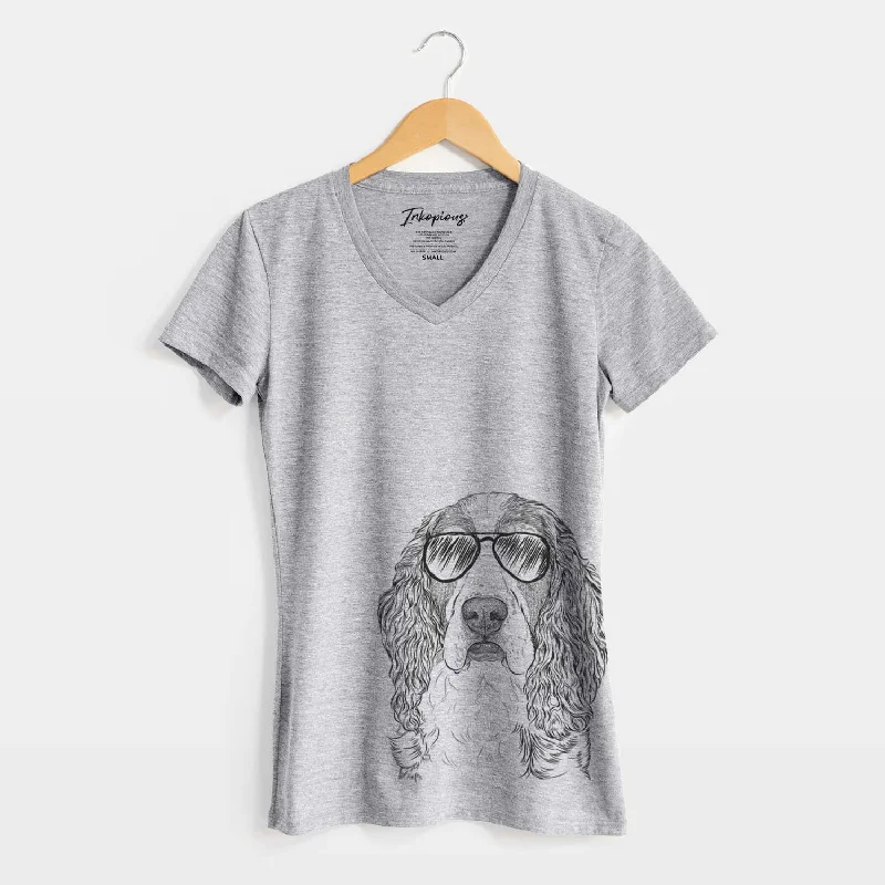 Aviator Red the English Springer Spaniel - Women's V-neck Shirt-- Anti-Pilling Machine Wash Handmade Aviator Red the English Springer Spaniel - Women's V-neck Shirt-- Anti-Pilling Machine Wash Handmade