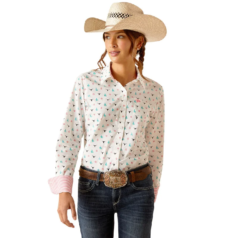10048882 Ariat Women's Kirby Long Sleeve Stretch Shirt- Steer Garden-- V-Neck T-Shirt Long Sleeve Cotton 10048882 Ariat Women's Kirby Long Sleeve Stretch Shirt- Steer Garden-- V-Neck T-Shirt Long Sleeve Cotton