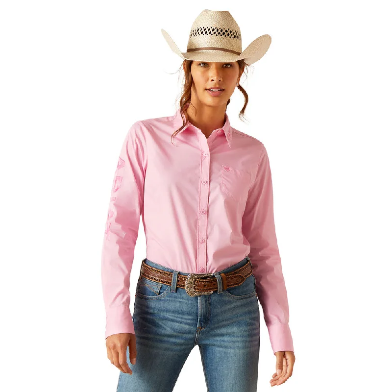 10048754 Ariat Women's Wrinkle Resist Team Kirby Long Sleeve Stretch Shirt - Prism Pink-- Ribbed T-Shirt High Neck Heavyweight 10048754 Ariat Women's Wrinkle Resist Team Kirby Long Sleeve Stretch Shirt - Prism Pink-- Ribbed T-Shirt High Neck Heavyweight