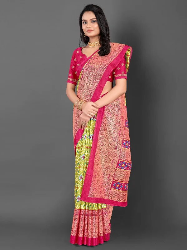 Women's Dola Silk Pink Printed Designer Saree With Blouse Piece Business Casual Blouse Women's Dola Silk Pink Printed Designer Saree With Blouse Piece Business Casual Blouse