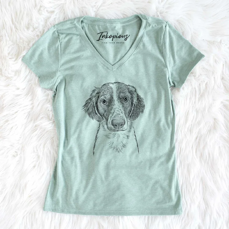 Bare Holly the Brittany Spaniel - Women's V-neck Shirt-- Lace Blend Ribbed Blend Corduroy Blend Bare Holly the Brittany Spaniel - Women's V-neck Shirt-- Lace Blend Ribbed Blend Corduroy Blend