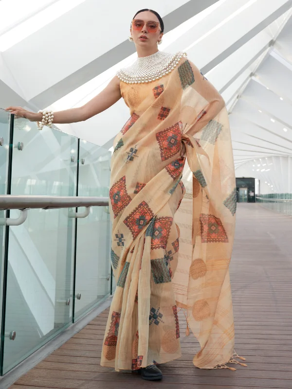 Women's Tissue Cream Woven Design Designer Saree With Blouse Piece Sweetheart Neck Blouse Women's Tissue Cream Woven Design Designer Saree With Blouse Piece Sweetheart Neck Blouse