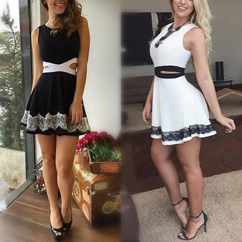 WJ Fashion Women Sleeveless Hollow Out Lace Slim Bodycon Dresses Female Elegant Club Party Sundress Mini Dress Classic Black Mini Dress WJ Fashion Women Sleeveless Hollow Out Lace Slim Bodycon Dresses Female Elegant Club Party Sundress Mini Dress Classic Black Mini Dress
