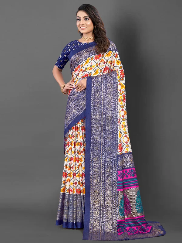 Women's Dola Silk White Printed Designer Saree With Blouse Piece Casual Stripe Blouse Women's Dola Silk White Printed Designer Saree With Blouse Piece Casual Stripe Blouse