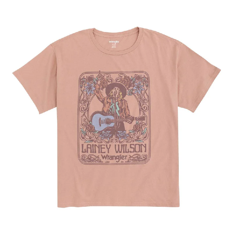 112361044 Wrangler Women's Lainey Wilson Short Sleeve Oversize Graphic T-Shirt - Misty Rose-- Mesh Blend Leather Blend Suede Blend 112361044 Wrangler Women's Lainey Wilson Short Sleeve Oversize Graphic T-Shirt - Misty Rose-- Mesh Blend Leather Blend Suede Blend