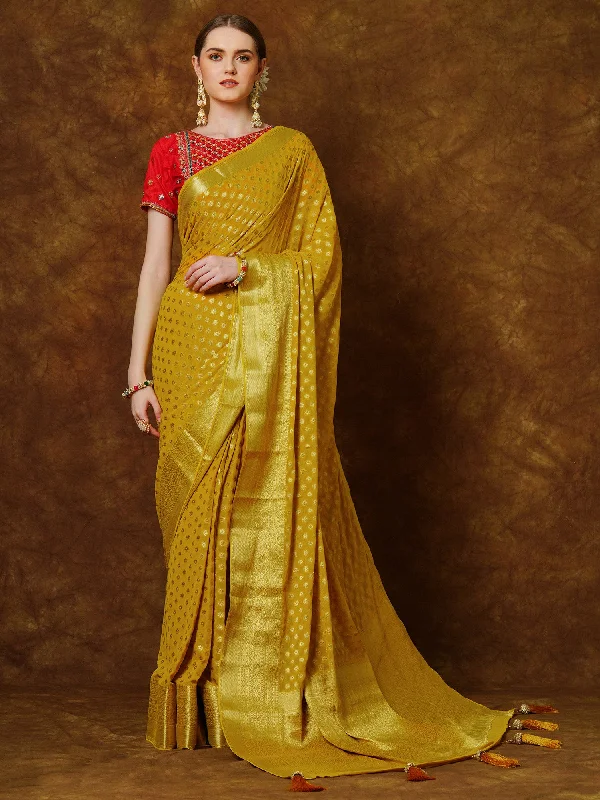 Women's Georgette Yellow Woven Design Designer Saree With Blouse Piece Elegant Silk Blouse Women's Georgette Yellow Woven Design Designer Saree With Blouse Piece Elegant Silk Blouse