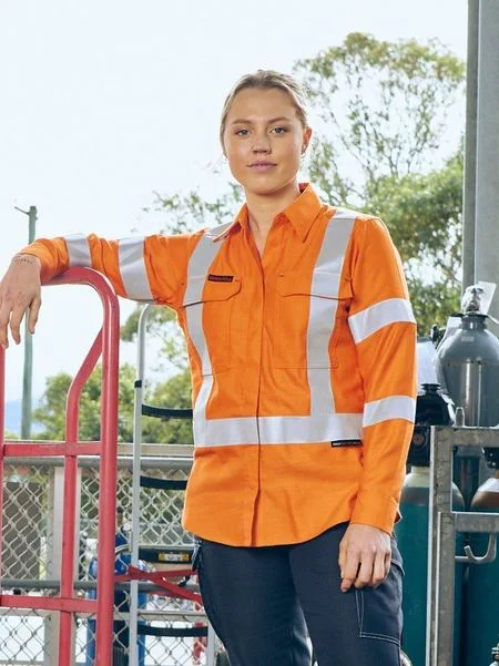 Bisley Apex 185 Women's X Taped Biomotion Hi Vis FR Ripstop Vented Shirt (BL8439XT)-- Hooded Caped Shawl Collar Bisley Apex 185 Women's X Taped Biomotion Hi Vis FR Ripstop Vented Shirt (BL8439XT)-- Hooded Caped Shawl Collar