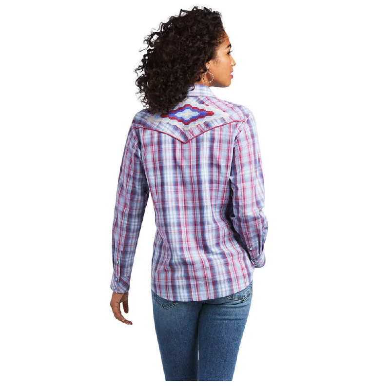 10039846 Ariat Women's Real Cornflower Long Sleeve Snap Shirt - Cornflower Plaid-- Hooded Caped Shawl Collar 10039846 Ariat Women's Real Cornflower Long Sleeve Snap Shirt - Cornflower Plaid-- Hooded Caped Shawl Collar