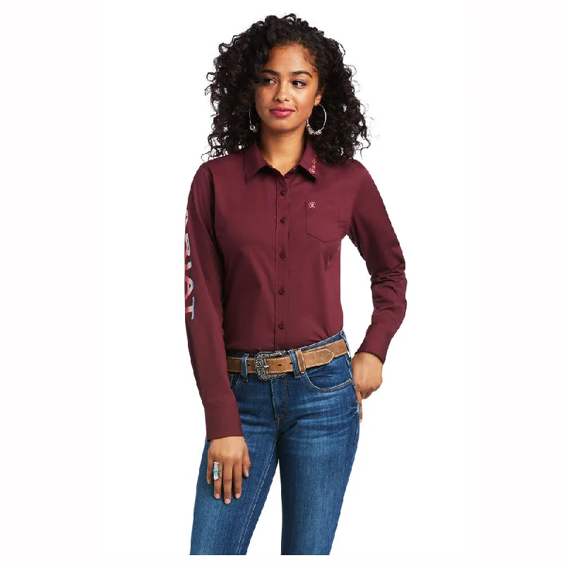 10039458 Ariat Women's Team Kirby Long Sleeve Stretch Shirt - Zinfandel-- Seamless Knitted Crochet 10039458 Ariat Women's Team Kirby Long Sleeve Stretch Shirt - Zinfandel-- Seamless Knitted Crochet