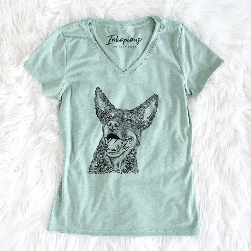 Bare Tucker the Australian Kelpie - Women's V-neck Shirt-- Nylon Fabric Polyester Fabric Spandex Fabric Bare Tucker the Australian Kelpie - Women's V-neck Shirt-- Nylon Fabric Polyester Fabric Spandex Fabric