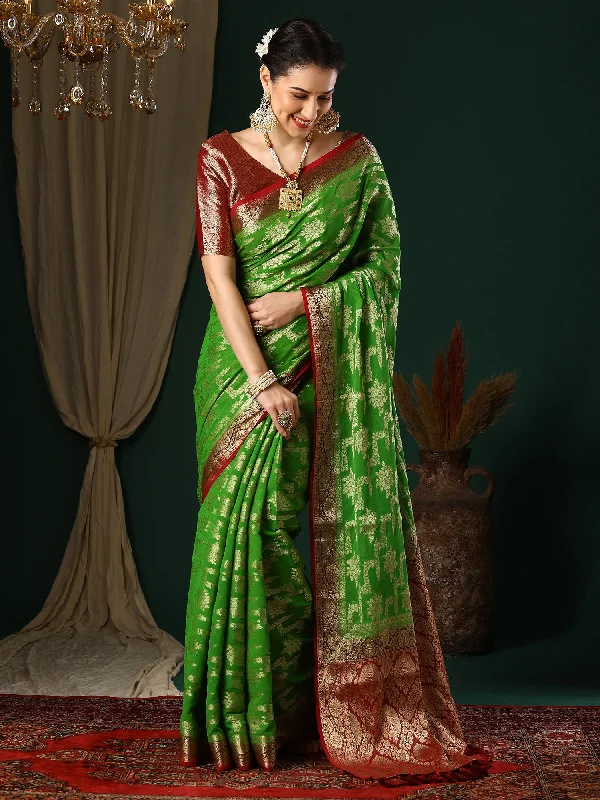 Women's Georgette Green Woven Design Designer Saree With Blouse Piece Casual Stripe Blouse Women's Georgette Green Woven Design Designer Saree With Blouse Piece Casual Stripe Blouse