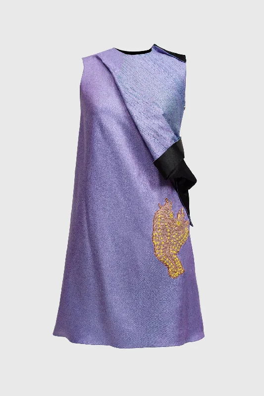 Seahorses Romance - Purple Mini Dress Comfortable Boho Mini Dress