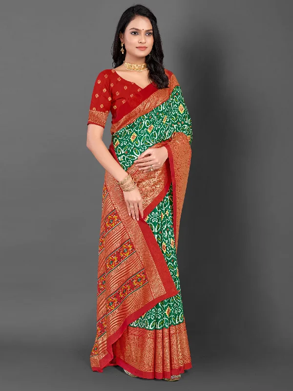Women's Dola Silk Red Printed Designer Saree With Blouse Piece Stretchy Fitted Blouse Women's Dola Silk Red Printed Designer Saree With Blouse Piece Stretchy Fitted Blouse