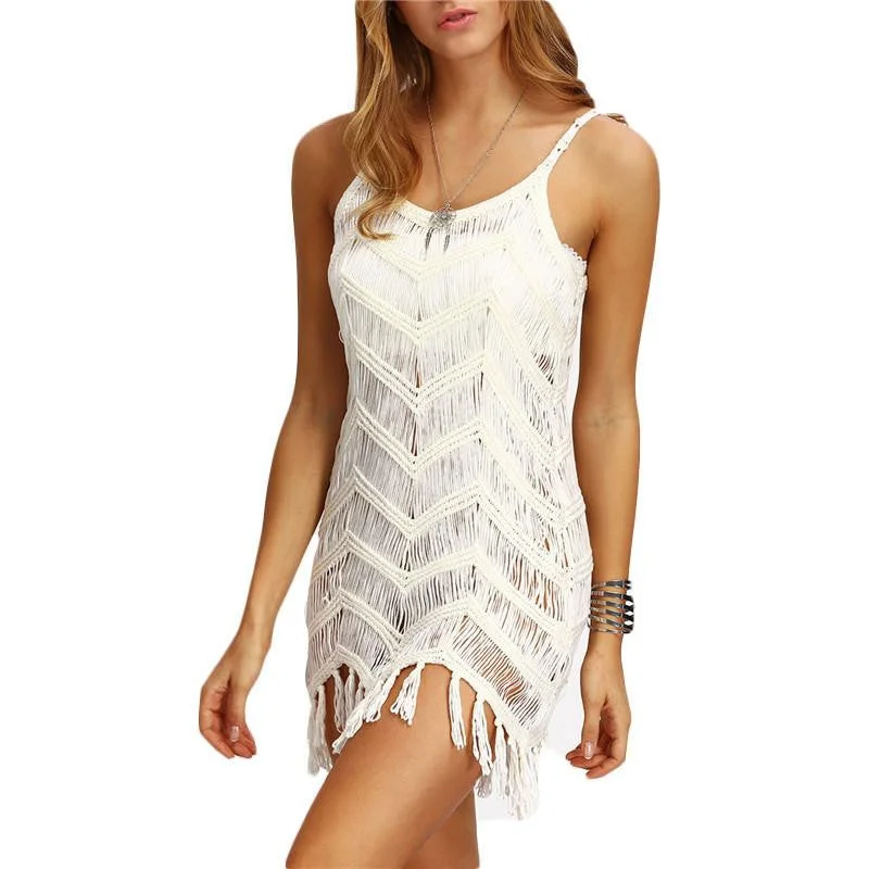 Women Beach Dresses Casual Sleeveless Hollow Beige Tassel Spaghetti Strap Mini Dress Stylish Floral Print Mini Dress Women Beach Dresses Casual Sleeveless Hollow Beige Tassel Spaghetti Strap Mini Dress Stylish Floral Print Mini Dress