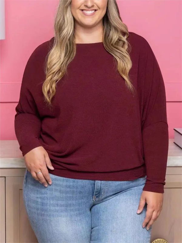 Plus size women's casual solid color long sleeve T-shirt-- Fitted T-Shirt Seamless Stretchy Plus size women's casual solid color long sleeve T-shirt-- Fitted T-Shirt Seamless Stretchy