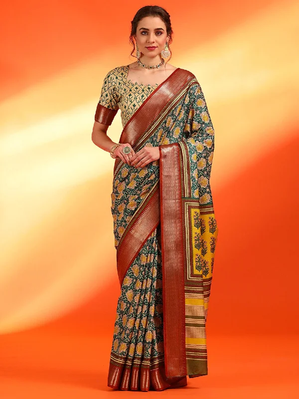 Women's Dola Silk Dark Green Woven Design Designer Saree With Blouse Piece Smart Business Blouse Women's Dola Silk Dark Green Woven Design Designer Saree With Blouse Piece Smart Business Blouse