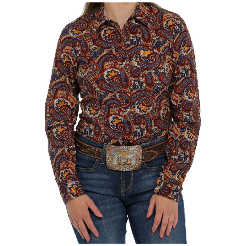 MSW9164189 Cinch Women's Long Sleeve Button Shirt - Multi-Colored Paisley-- Ribbed Striped Patterned MSW9164189 Cinch Women's Long Sleeve Button Shirt - Multi-Colored Paisley-- Ribbed Striped Patterned