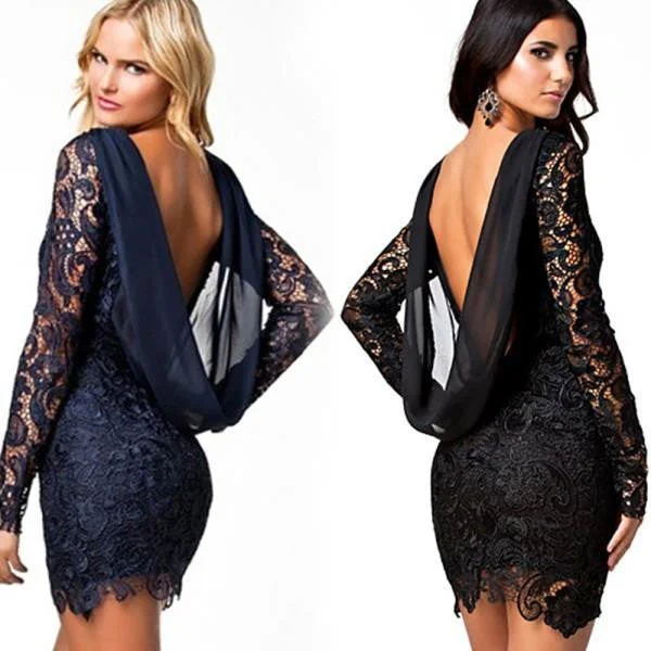 Women Bodycon Lace Long Sleeve Backless Evening Party Mini Dress Trendy Crossover Mini Dress Women Bodycon Lace Long Sleeve Backless Evening Party Mini Dress Trendy Crossover Mini Dress