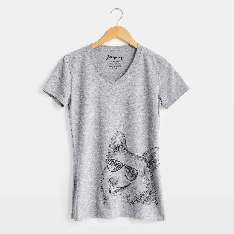 Aviator Scout the Pembroke Welsh Corgi - Women's V-neck Shirt-- Mesh Blend Leather Blend Suede Blend Aviator Scout the Pembroke Welsh Corgi - Women's V-neck Shirt-- Mesh Blend Leather Blend Suede Blend