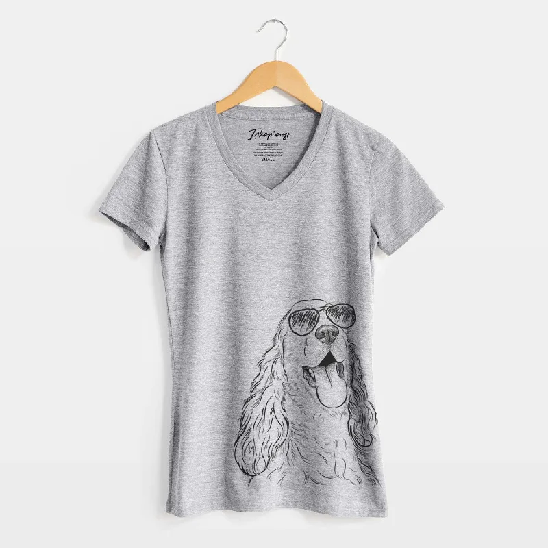 Aviator Happy Henry the English Cocker Spaniel - Women's V-neck Shirt-- Welt Pockets Slit Pockets Flap Pockets Aviator Happy Henry the English Cocker Spaniel - Women's V-neck Shirt-- Welt Pockets Slit Pockets Flap Pockets