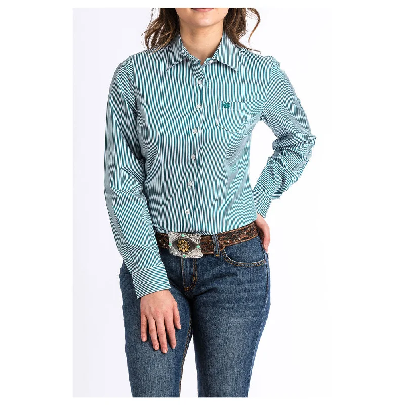 MSW9164088 Cinch Women's Long Sleeve Button Down Tencel Shirt - Teal Stripe-- Mesh Blend Leather Blend Suede Blend MSW9164088 Cinch Women's Long Sleeve Button Down Tencel Shirt - Teal Stripe-- Mesh Blend Leather Blend Suede Blend