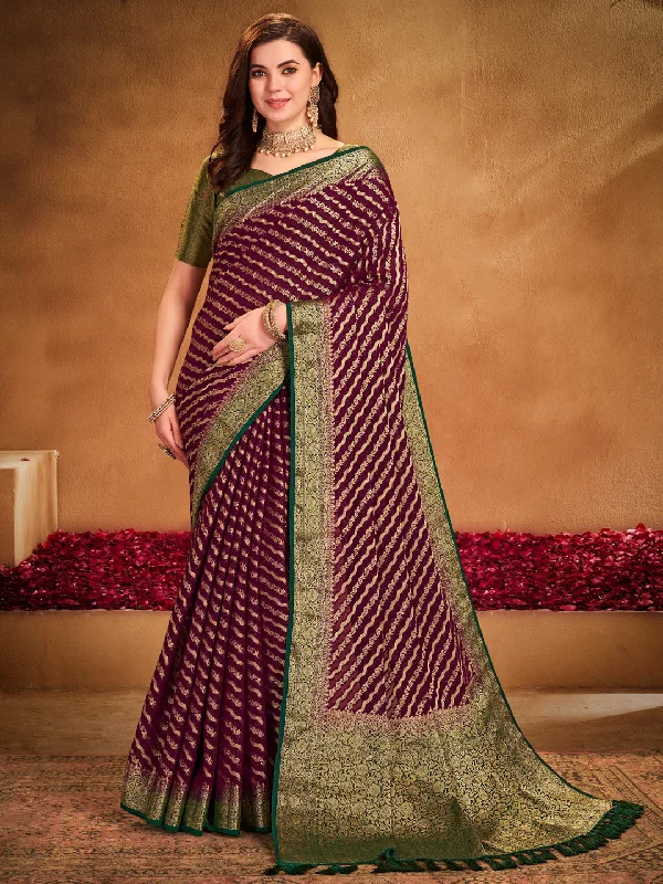 Women's Georgette Burgundy Woven Design Designer Saree With Blouse Piece Chic Off-Shoulder Blouse Women's Georgette Burgundy Woven Design Designer Saree With Blouse Piece Chic Off-Shoulder Blouse