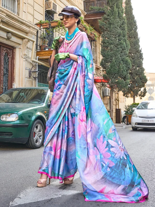 Women's Satin Silk Lavender Printed Designer Saree With Blouse Piece Elegant Office Blouse Women's Satin Silk Lavender Printed Designer Saree With Blouse Piece Elegant Office Blouse