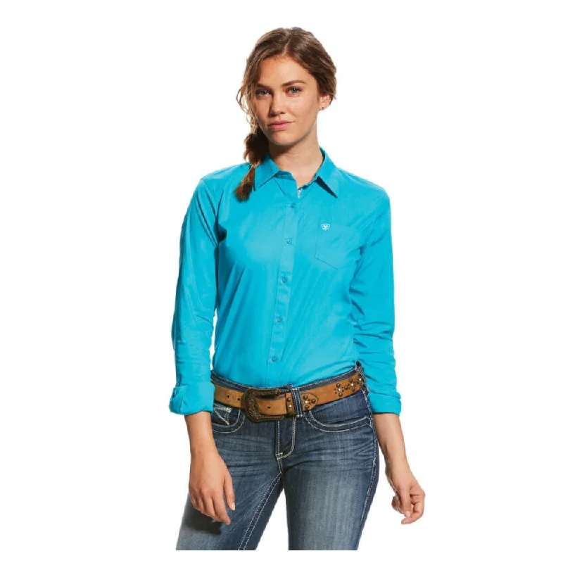 10022059 Ariat Women's Kirby Stretch Western Shirt - Bluebird Teal-- Lace Blend Ribbed Blend Corduroy Blend 10022059 Ariat Women's Kirby Stretch Western Shirt - Bluebird Teal-- Lace Blend Ribbed Blend Corduroy Blend