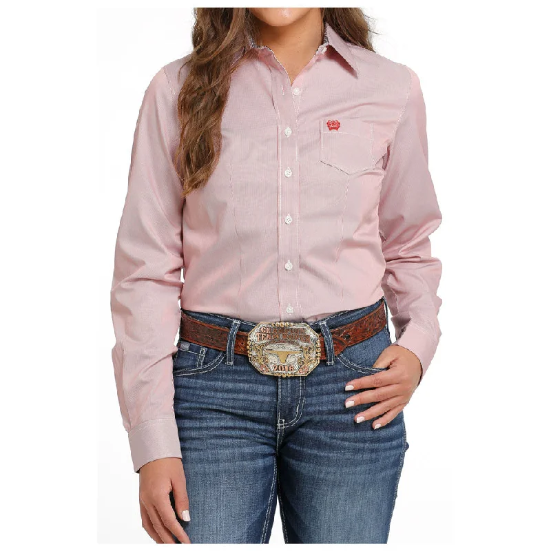 MSW9164208 Cinch Women's Long Sleeve Tencel Western Button Shirt - Red Stripe-- Iron Safe Non-Iron Wrinkle Free MSW9164208 Cinch Women's Long Sleeve Tencel Western Button Shirt - Red Stripe-- Iron Safe Non-Iron Wrinkle Free