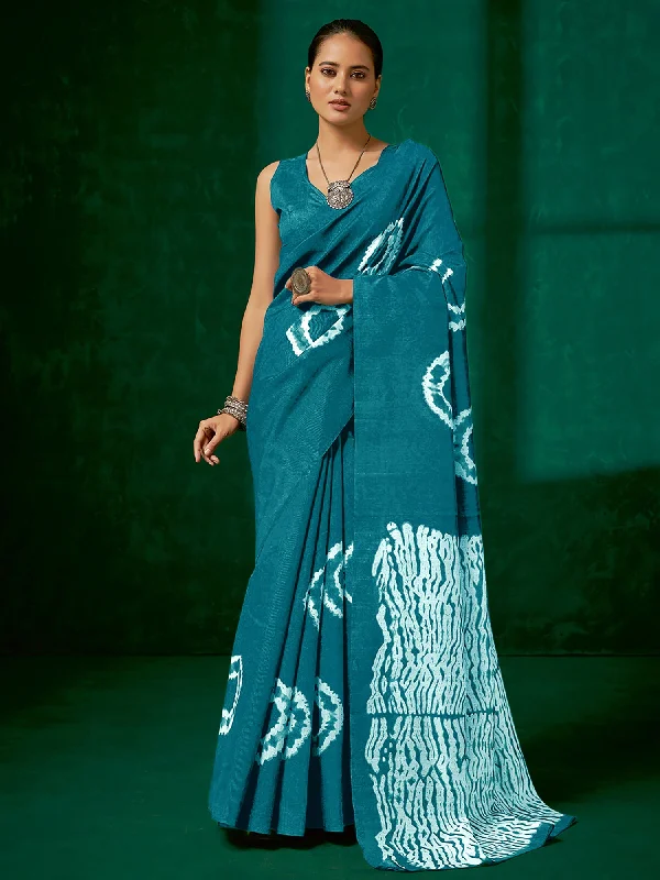 Women's Bhagalpuri Silk Blue Printed Designer Saree With Blouse Piece Chic Square Blouse Women's Bhagalpuri Silk Blue Printed Designer Saree With Blouse Piece Chic Square Blouse