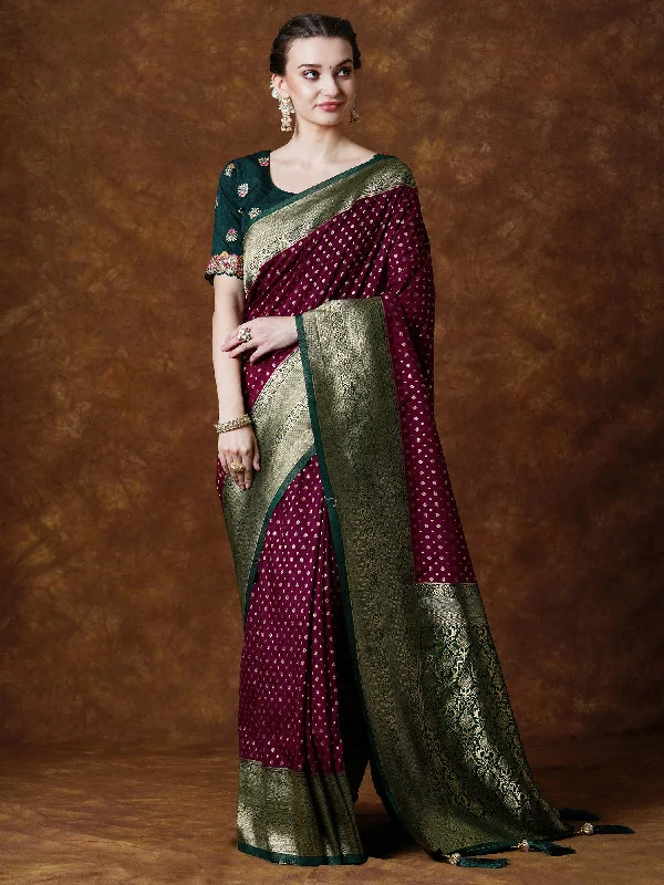 Women's Georgette Burgundy Woven Design Designer Saree With Blouse Piece Classic White Blouse Women's Georgette Burgundy Woven Design Designer Saree With Blouse Piece Classic White Blouse