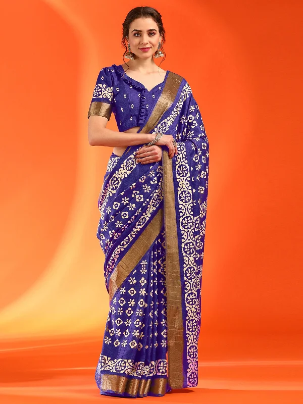 Women's Silk Blend Purple Printed Designer Saree With Blouse Piece Romantic Lace Blouse Women's Silk Blend Purple Printed Designer Saree With Blouse Piece Romantic Lace Blouse
