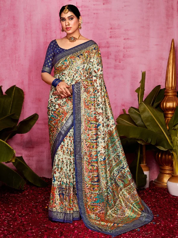 Women's Tussar Silk Cream Printed Designer Saree With Blouse Piece Lightweight Linen Blouse Women's Tussar Silk Cream Printed Designer Saree With Blouse Piece Lightweight Linen Blouse