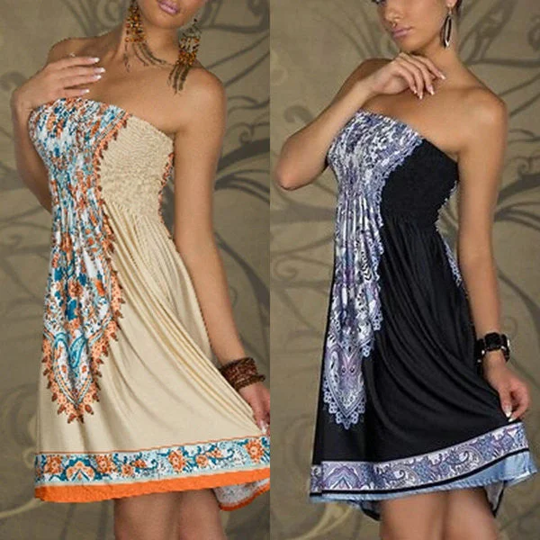 Women Mini Dress Casual Floral Bandeau Beach Summer Boho Maxi Sundress Elegant Silk Mini Dress Women Mini Dress Casual Floral Bandeau Beach Summer Boho Maxi Sundress Elegant Silk Mini Dress