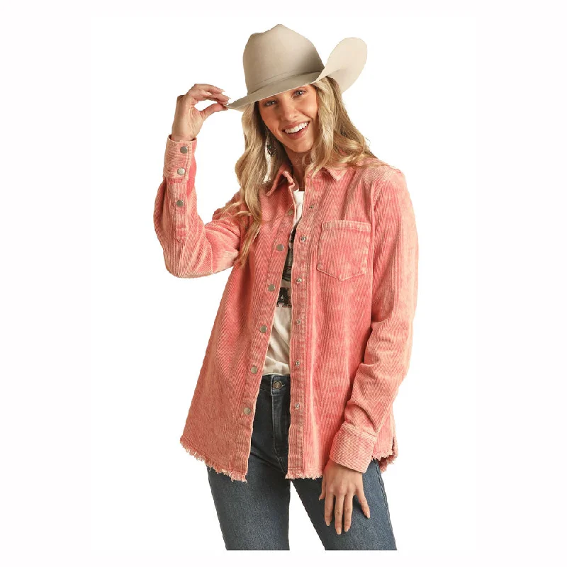 BWOSS02693 Rock & Roll Women's Corduroy Long Sleeve Snap Shirt - Coral-- Casual Formal Business BWOSS02693 Rock & Roll Women's Corduroy Long Sleeve Snap Shirt - Coral-- Casual Formal Business