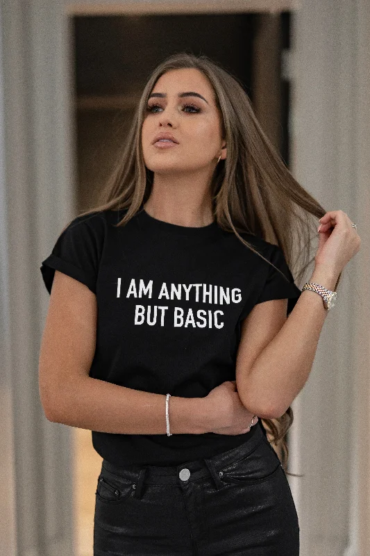 'I'M ANYTHING BUT BASIC' - CT099 BLACK SLOGAN T SHIRT-- Collared Crew Neck Turtle Neck 'I'M ANYTHING BUT BASIC' - CT099 BLACK SLOGAN T SHIRT-- Collared Crew Neck Turtle Neck