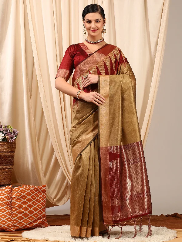 Women's Silk Cotton Beige Woven Design Designer Saree With Blouse Piece Elegant Lace Blouse Women's Silk Cotton Beige Woven Design Designer Saree With Blouse Piece Elegant Lace Blouse