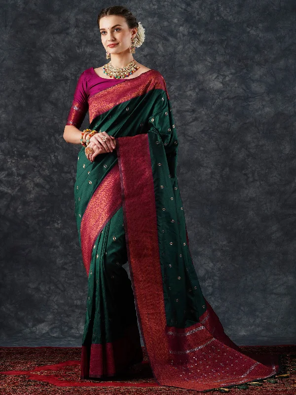 Women's Silk Blend Green Woven Design Designer Saree With Blouse Piece Vintage Lace Blouse Women's Silk Blend Green Woven Design Designer Saree With Blouse Piece Vintage Lace Blouse